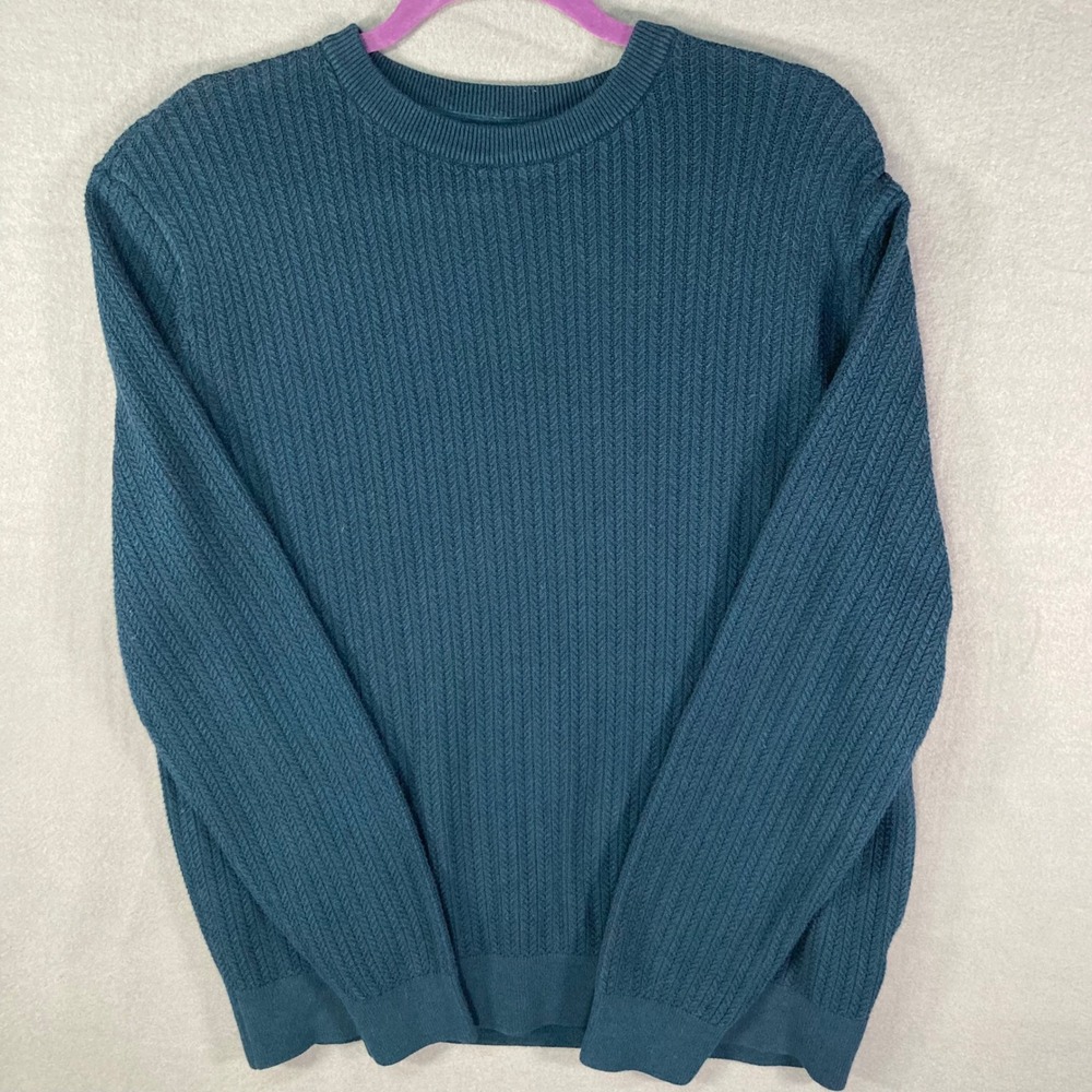 H&M Mens Knit Sweater Blue Crew Neck Long Sleeve Casual Size‎ L